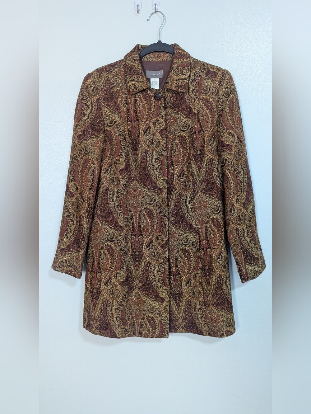 Vintage 90s Y2K Kenar Size 6 Brown Tapestry Paisley Statement Longline Jacket